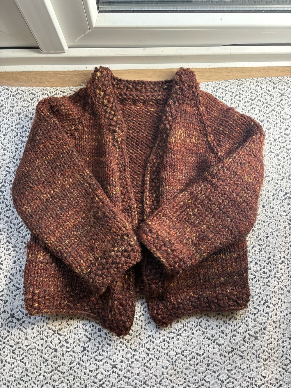 Hand-Knit Chunky Open-Front Cardigan Sweater - Rust Brown